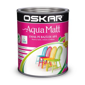 Vopsea pentru lemn/metal, Oskar Aqua Matt, interior/exterior, pe baza de apa, alb contemporan, 2,5 L