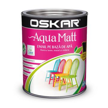 Vopsea pentru lemn/metal, Oskar Aqua Matt, interior/exterior, pe baza de apa, negru minimalist, 0,6 L