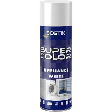 Vopsea spray decorativa efect smalt Bostik Super Color, alb, lucios, interior, 400 ml