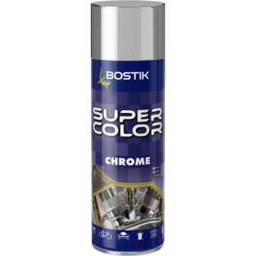 Vopsea spray retus decorativ efect crom Bostik Super Color, argintiu, lucios, interior/exterior, 400 ml