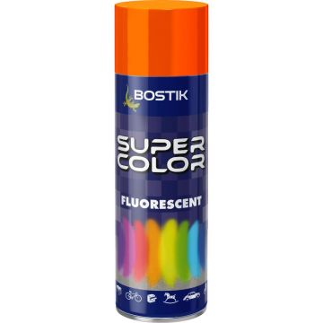 Vopsea spray retus decorativ efect fluorescent Bostik Super Color, rosu orange, lucios, interior/exterior, 400 ml