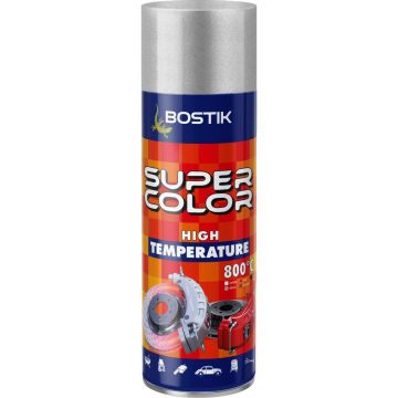 Vopsea spray rezistenta la temperaturi ridicate Bostik Super Color, argintiu, mat, interior/exterior, 400 ml