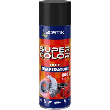 Vopsea spray rezistenta la temperaturi ridicate Bostik Super Color, negru, mat, interior/exterior, 400 ml