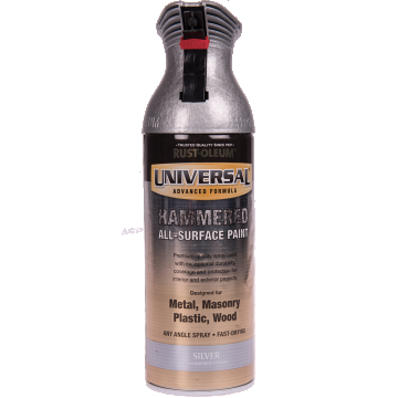 Vopsea spray, Rust-Oleum Universal, all-surface, lovitura de ciocan, argintiu, 400 ml