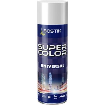 Vopsea spray universala decorativa Bostik Super Color, alb RAL 9010, mat, interior/exterior, 400 ml