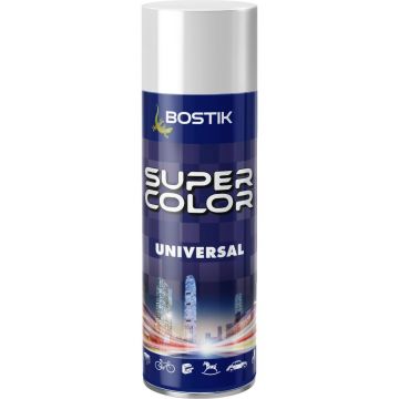 Vopsea spray universala decorativa Bostik Super Color, alb RAL 9010, interior/exterior, 400 ml