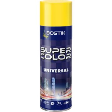 Vopsea spray universala decorativa Bostik Super Color, galben RAL 1023, lucios, interior/exterior, 400 ml