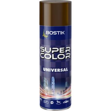 Vopsea spray universala decorativa Bostik Super Color, maro inchis RAL 8011, mat, interior/exterior, 400 ml