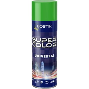 Vopsea spray universala decorativa Bostik Super Color, verde deschis RAL 6018, mat, interior/exterior, 400 ml
