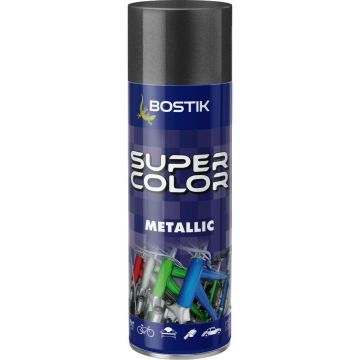 Vopsea spray universala efect metalic Bostik Super Color, negru, lucios, interior/exterior, 400 ml