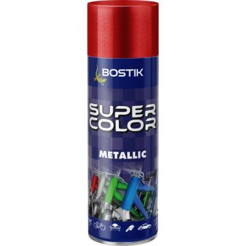 Vopsea spray universala efect metalic Bostik Super Color, rosu, lucios, interior/exterior, 400 ml