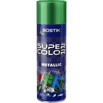 Vopsea spray universala efect metalic Bostik Super Color, verde, lucios, interior/exterior, 400 ml