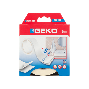 Banda dublu adeviza Geko Fix In, alb, 25 mm x 5 m