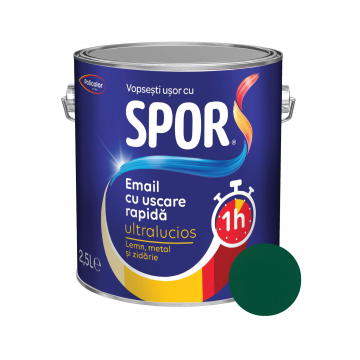 Email ultralucios Spor, pentru metal, interior/exterior, pe baza de rasini alchidice, verde, 2.5 l