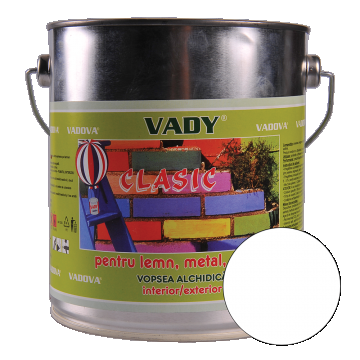 Vopsea alchidica Vady clasic, pentru lemn/metal/zidarie, interior/exterior, alb, 3 kg