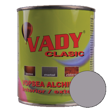 Vopsea alchidica Vady clasic, pentru lemn/metal/zidarie, interior/exterior, gri, 0,6 l