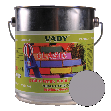 Vopsea alchidica Vady clasic, pentru lemn/metal/zidarie, interior/exterior, gri, 3 kg