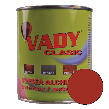 Vopsea alchidica Vady clasic, pentru lemn/metal/zidarie, interior/exterior, maro roscat, 0,6 l Vopsea alchidica Vady clasic, pentru lemn/metal/zidarie, interior/exterior, maro roscat, 0,6 l