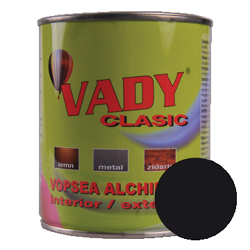 Vopsea alchidica Vady clasic, pentru lemn/metal/zidarie, interior/exterior, negru, 0,6 l