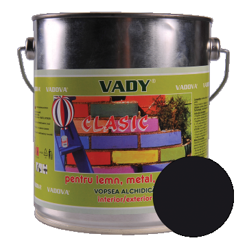 Vopsea alchidica Vady clasic, pentru lemn/metal/zidarie, interior/exterior, negru, 3 kg