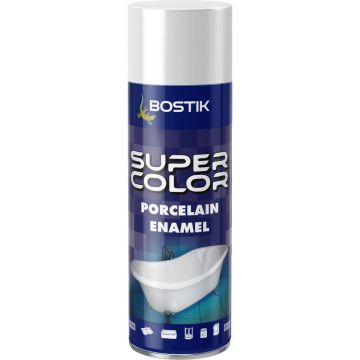 Vopsea spray decorativa efect portelan Bostik Super Color, alb, lucios, interior, 400 ml