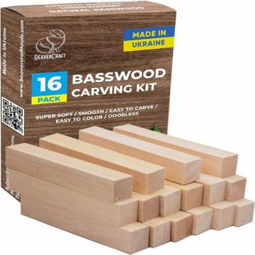 Set de blocuri din lemn pentru sculptura BeaverCraft BW16, 16 piese