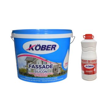 Vopsea lavabila exterior Kober Fassade, alb, 15 l + amorsa 3 l