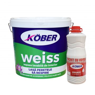Vopsea lavabila interior Kober Weiss, alb, 15 l + amorsa 3 l