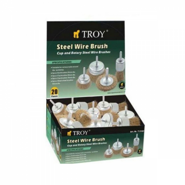 Set perii de sarma circulare si tip cupa cu tija Troy 27700, 25-75 mm, 20 piese