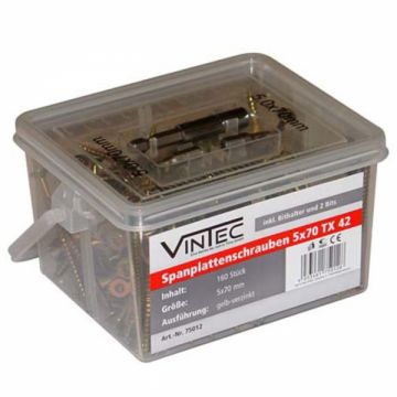 Set suruburi Torx cu cap plat pentru lemn Vintec 75012, O5x70 mm, 160 piese