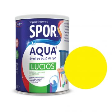 Email lucios Spor Aqua, pentru lemn/metal, interior/exterior, pe baza de apa, galben, 0.6 l