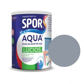 Email lucios Spor Aqua, pentru lemn/metal, interior/exterior, pe baza de apa, gri zinc, 2.5 l