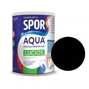 Email lucios Spor Aqua, pentru lemn/metal, interior/exterior, pe baza de apa, negru, 0.6 l