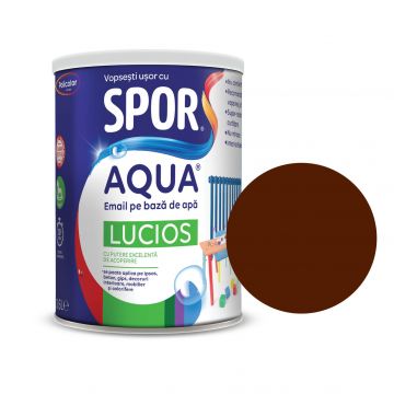 Email lucios Spor Aqua, pentru lemn/metal, interior/exterior, pe baza de apa, maro brun, 0.6 l