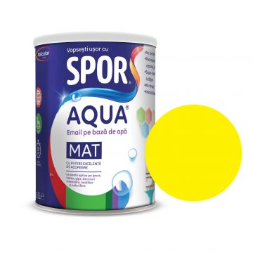 Email mat Spor Aqua, pentru lemn/metal, interior/exterior, pe baza de apa, galben , 0.6 l