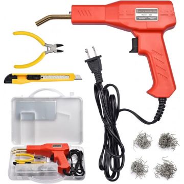 Kit pistol pentru lipit sudat plastic Mencoza, 4 tipuri de capse, cutie de transport, bara auto sau orice alt plastic