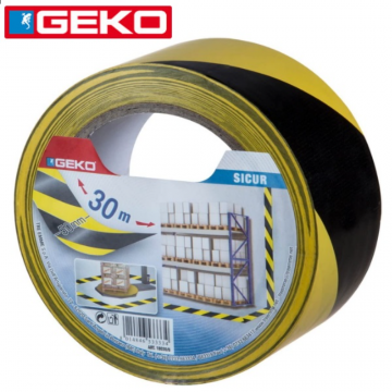 Banda adeziva de marcare Geko, 2 culori, negru/galben, 50 mm x 30 m